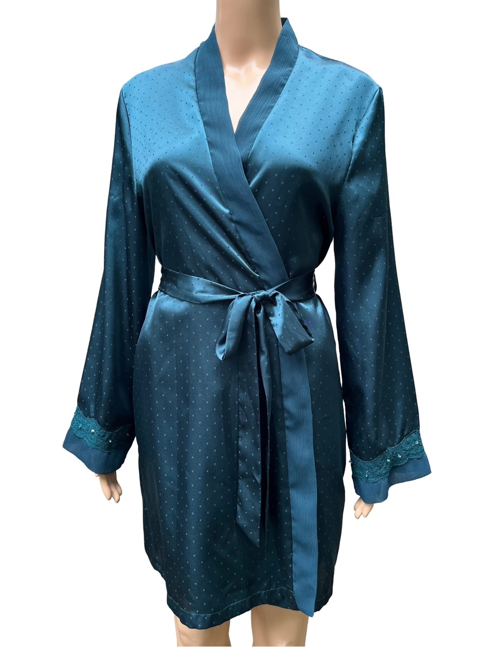 Vintage Jessica Teal Satin Kimono Robe Y2K M-L